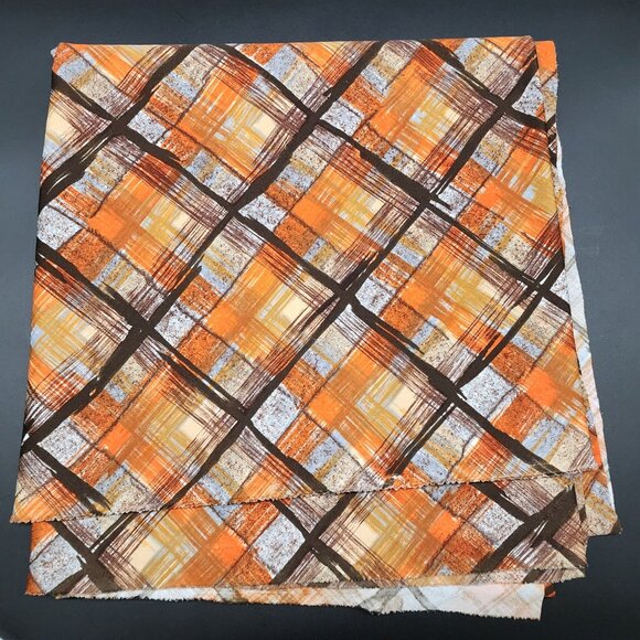 Retro Partridge Family Plaid Fabric In Orange & Brown Marsha Jan Skirt - Picture 1 of 5